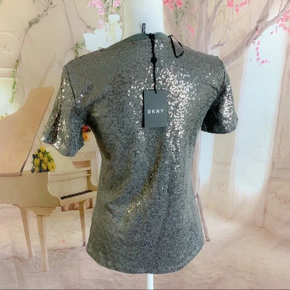 NEW DKNY Women’s Gray Sequin Tee - Picture 6 of 9